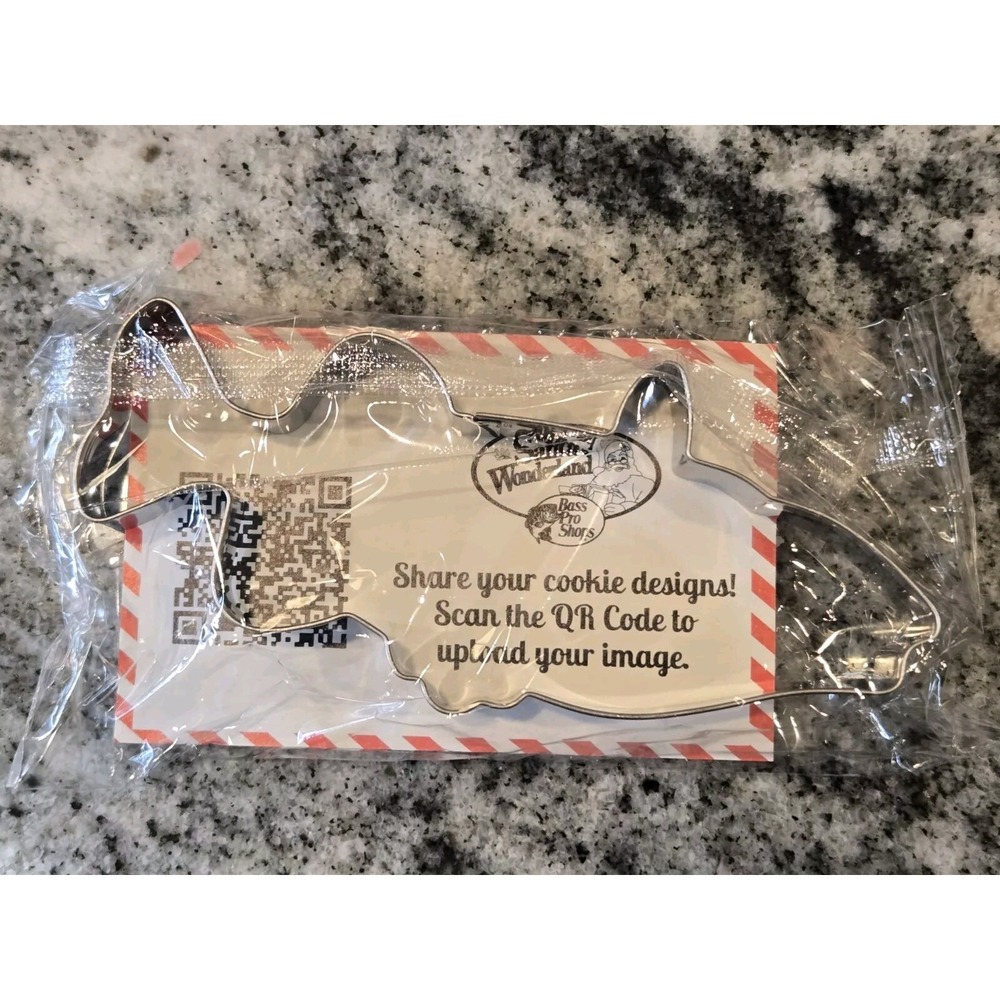 Bass Pro Shop Cookie Cutter /w Recipe NEW Sealed Metal Santa Fish Cookies 5.5"